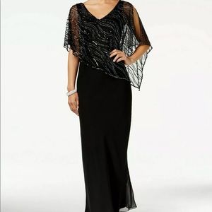 NWT J Kara Black Beaded Overlay Formal Dress